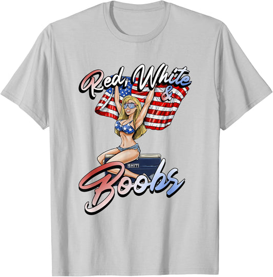 Red White and Boobs Shiti Coolers Happy 4th of July T-Shirt - T-Shirt | Ash