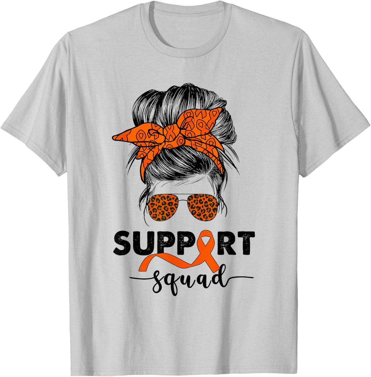 Leukemia Awareness Cancer Leopard Print Heart Orange Ribbon T-Shirt - T-Shirt | Ash