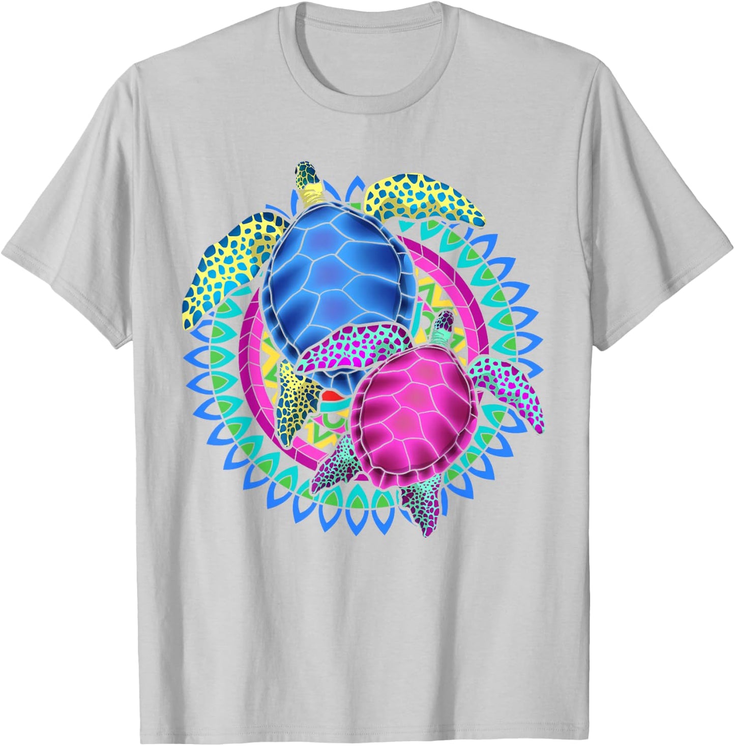 Colorful Mandala Animal Lover Polynesian Hawaiian Sea Turtle T-Shirt - T-Shirt | Ash