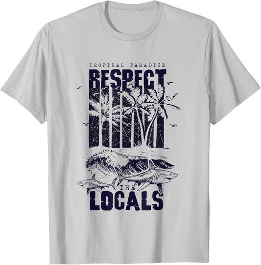 Tropical Paradise Respect Locals Save Sharks Vintage T-Shirt - T-Shirt | Ash
