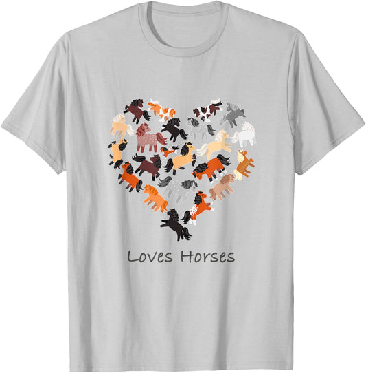 Loves Horses cartoon ponies in a heart shaped design T-Shirt - T-Shirt | Ash