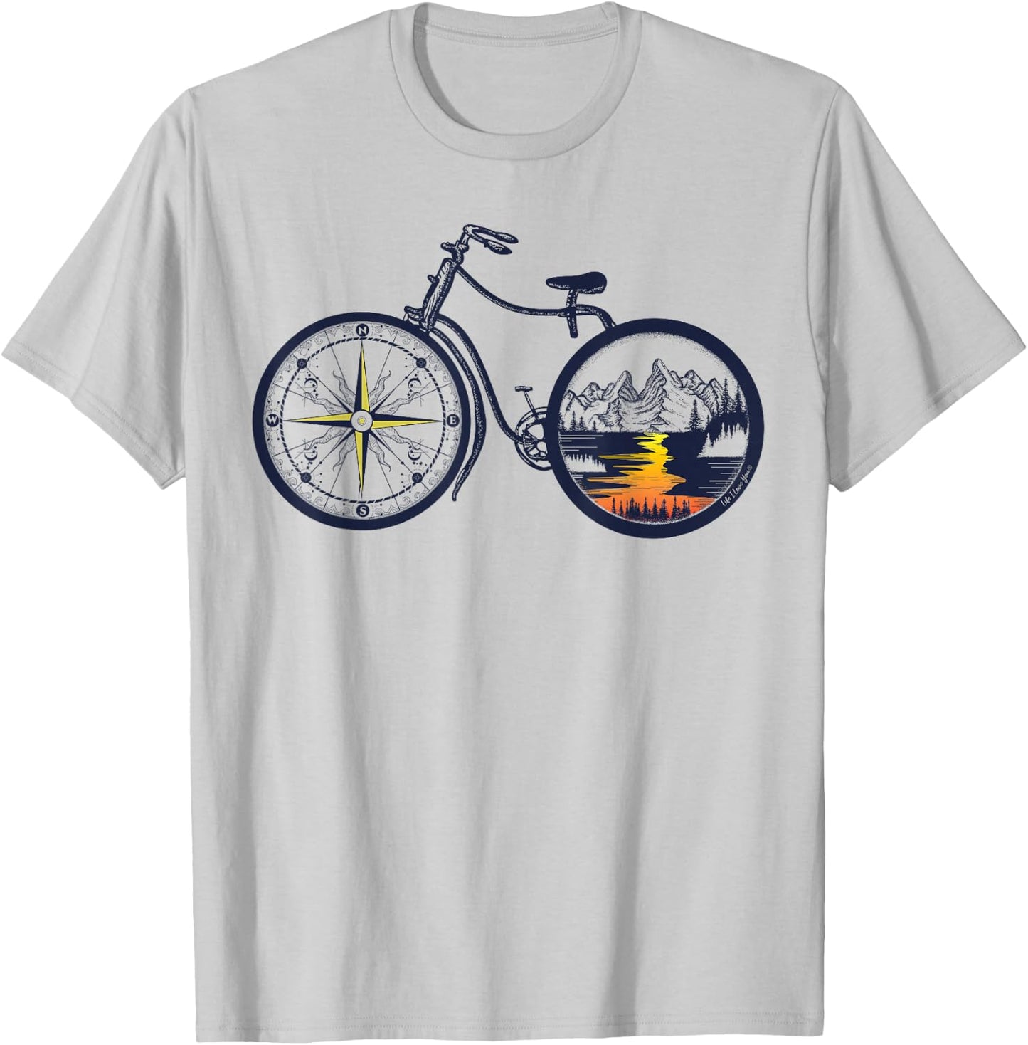 Retro Bicycle with Compass and Mountains - Cycling T-Shirt - T-Shirt | Ash