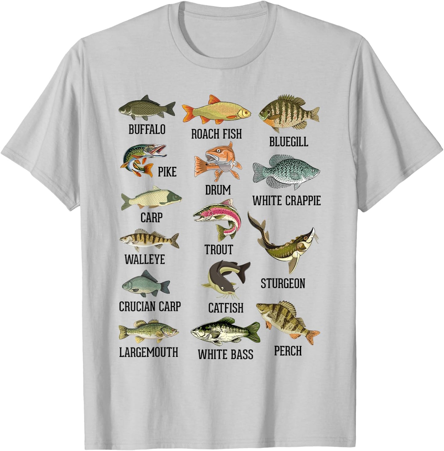 Types Of Freshwater Fish Fisherman Biology Educational T-Shirt - T-Shirt | Ash