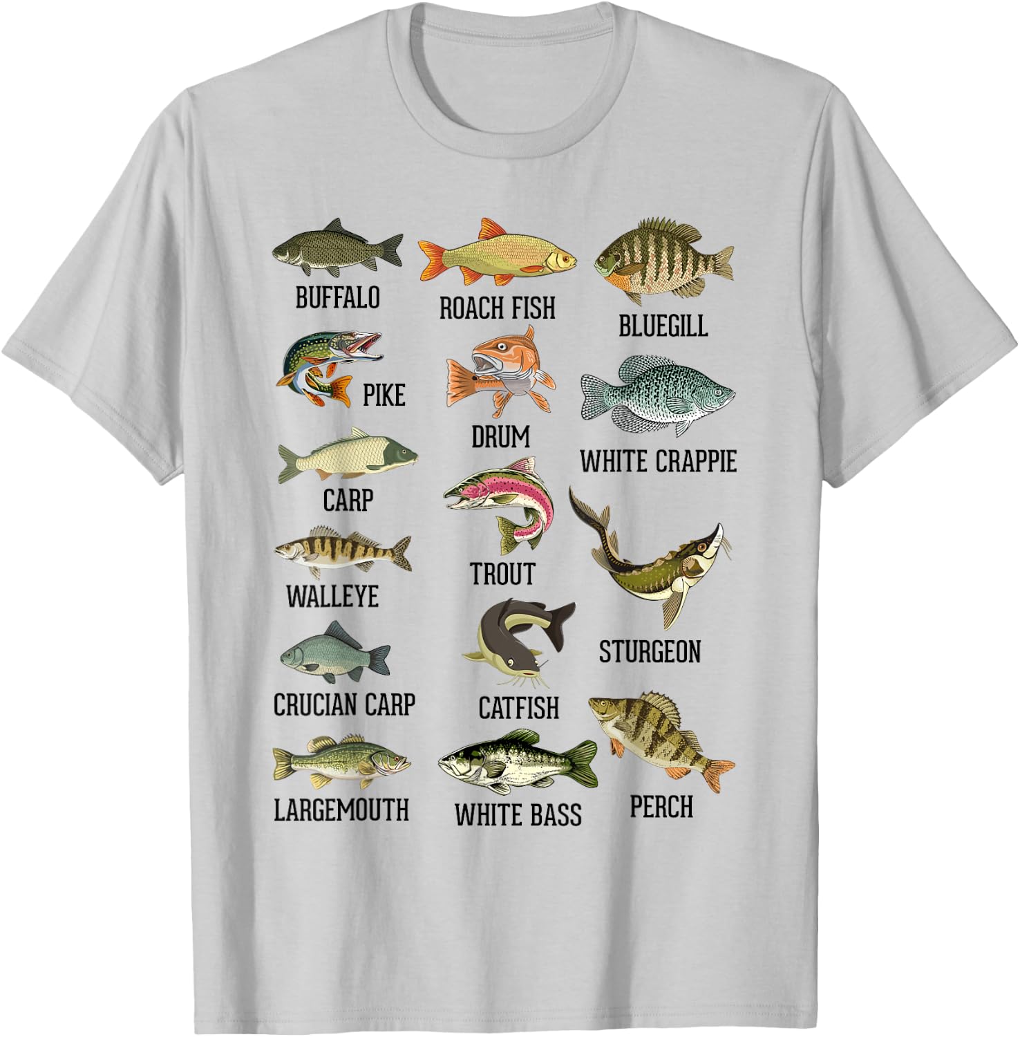 Types Of Freshwater Fish Fisherman Biology Educational T-Shirt - T-Shirt | Ash