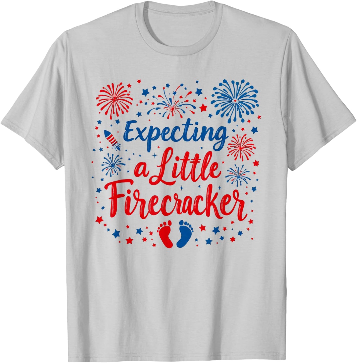 Expecting A Little Firecracker Baby Announcements 4th July T-Shirt - T-Shirt | Ash
