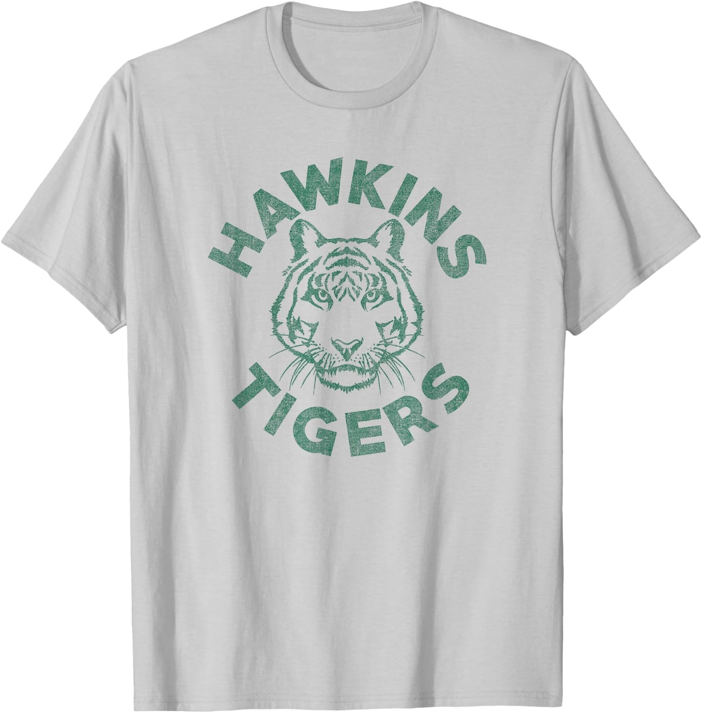 Stranger Things 4 Hawkins Tigers Faded Green Logo T-Shirt - T-Shirt | Ash