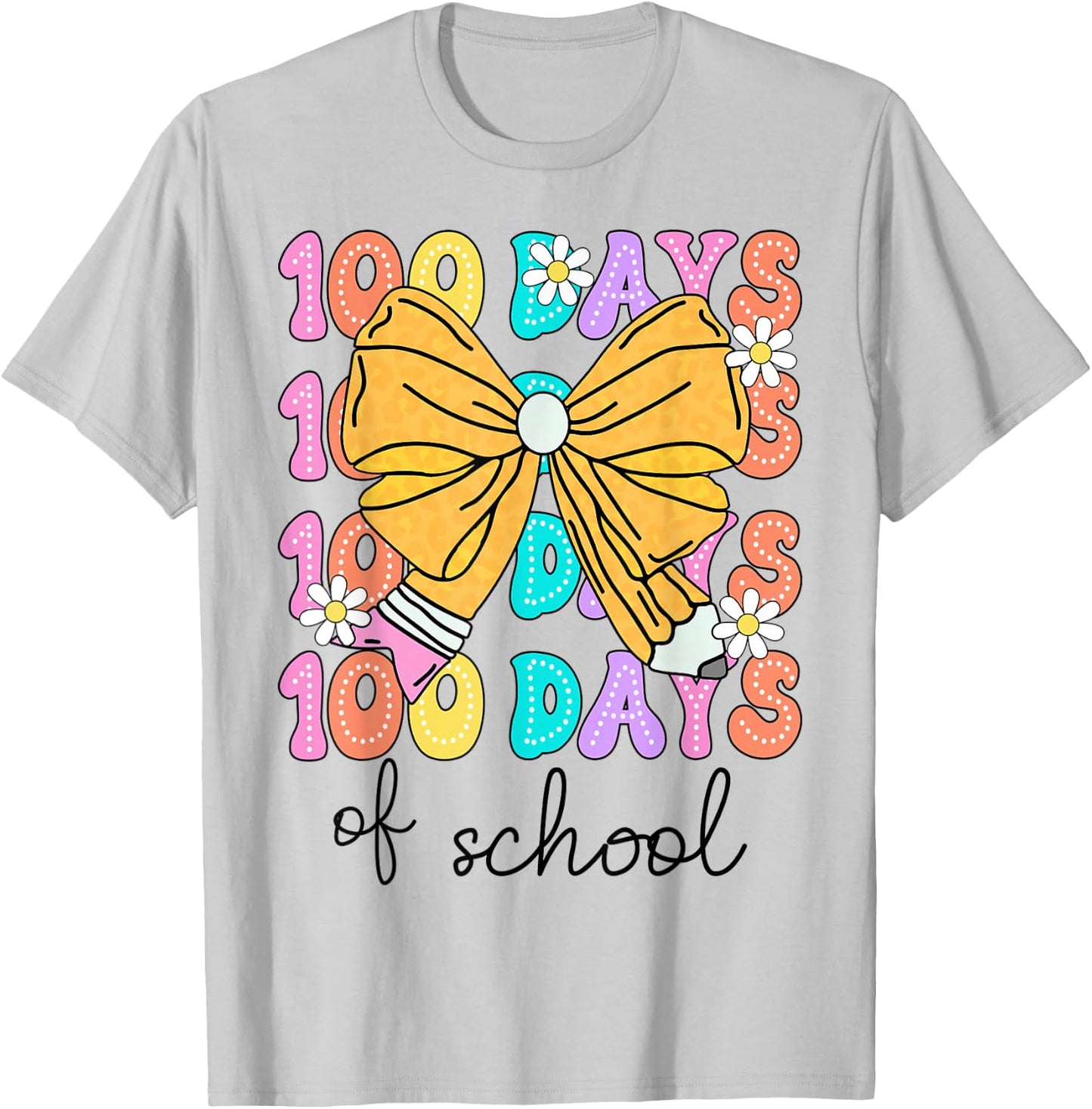 100 Days Of School Coquette Bow 100th Day School Kids Girls T-Shirt - T-Shirt | Ash