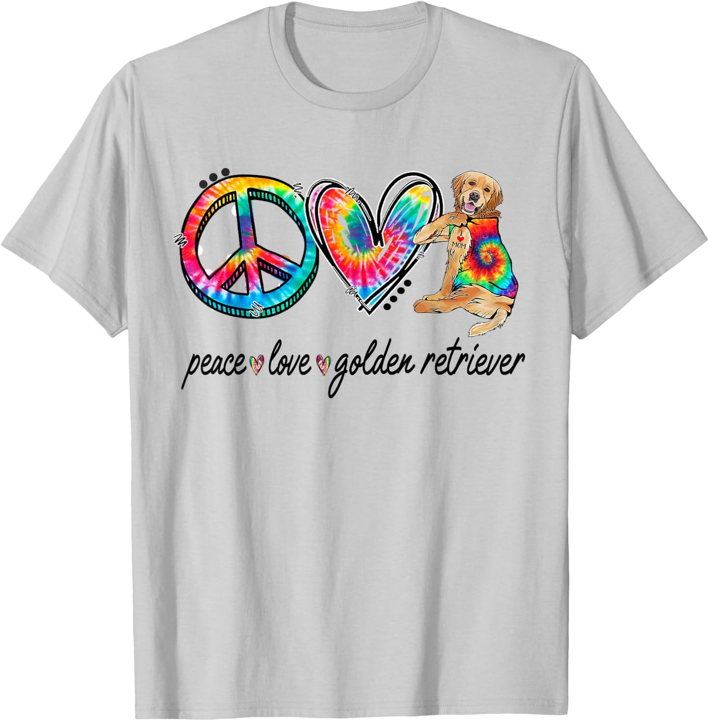 Peace Love Golden Retriever Tie Dye Rainbow Dog Lover Men Women Girls Kids T-Shirt - T-Shirt | Ash
