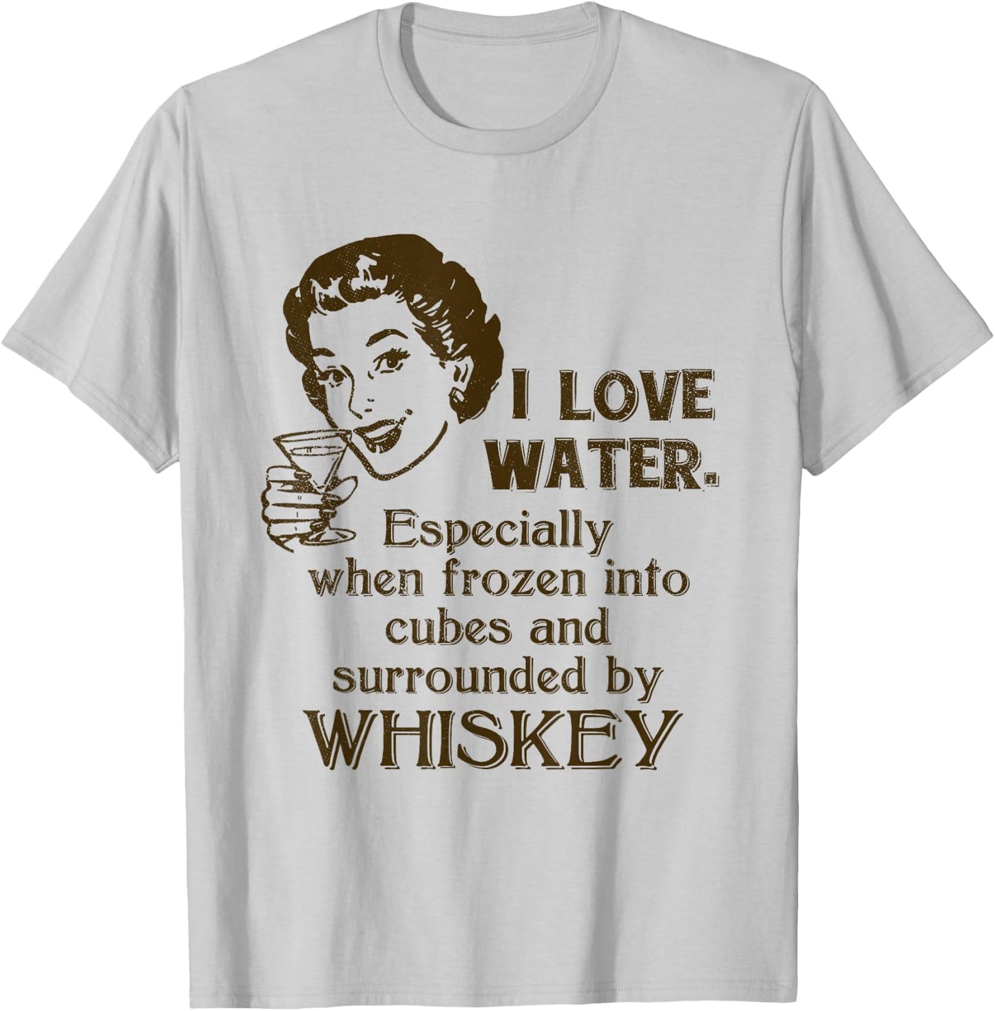 Whiskey Lovers Funny Retro Gag Gift Novelty Graphic T-Shirt - T-Shirt | Ash
