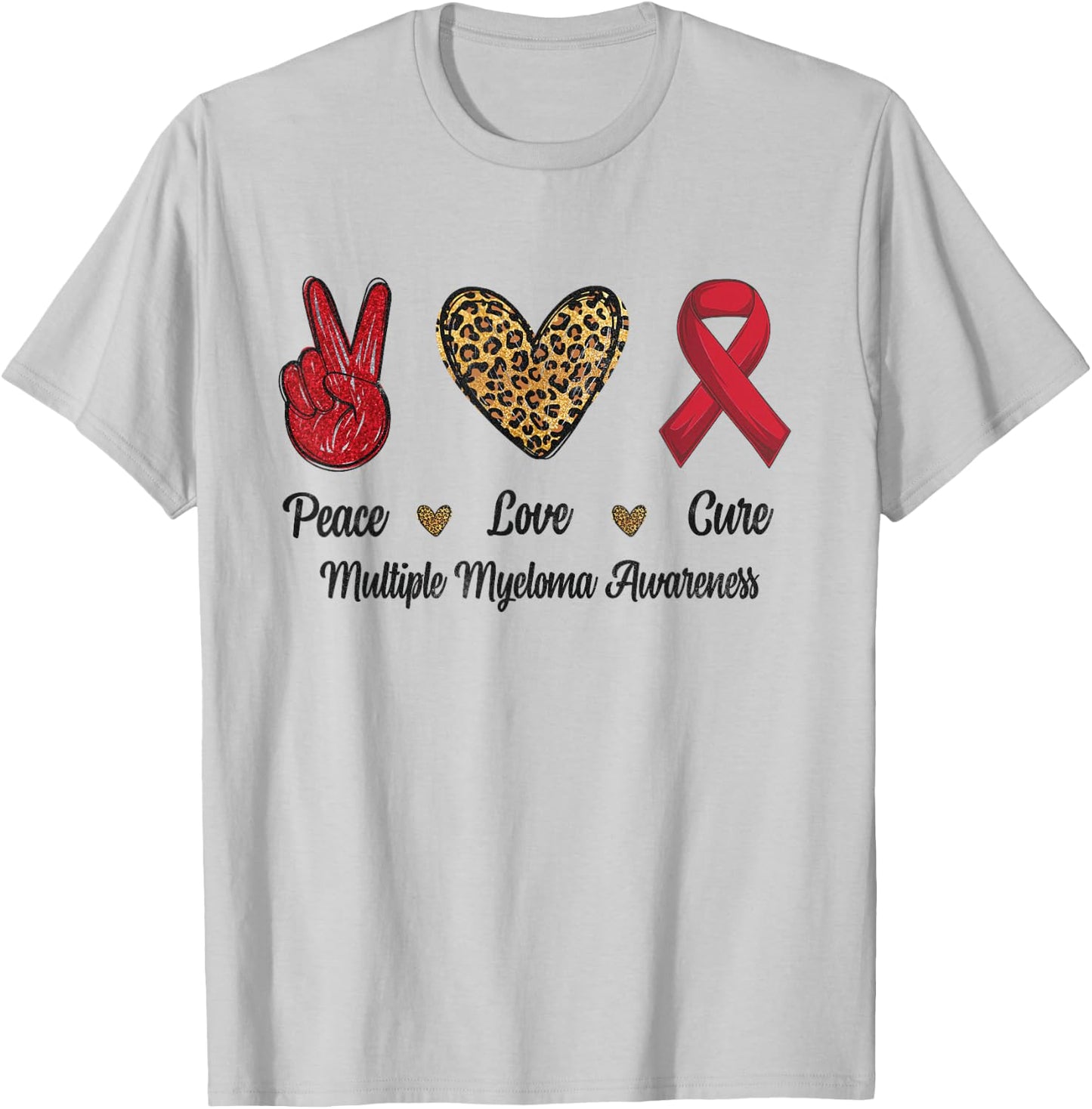 Peace Love Cure Multiple Myeloma Awareness Leopard Men T-Shirt - T-Shirt | Ash