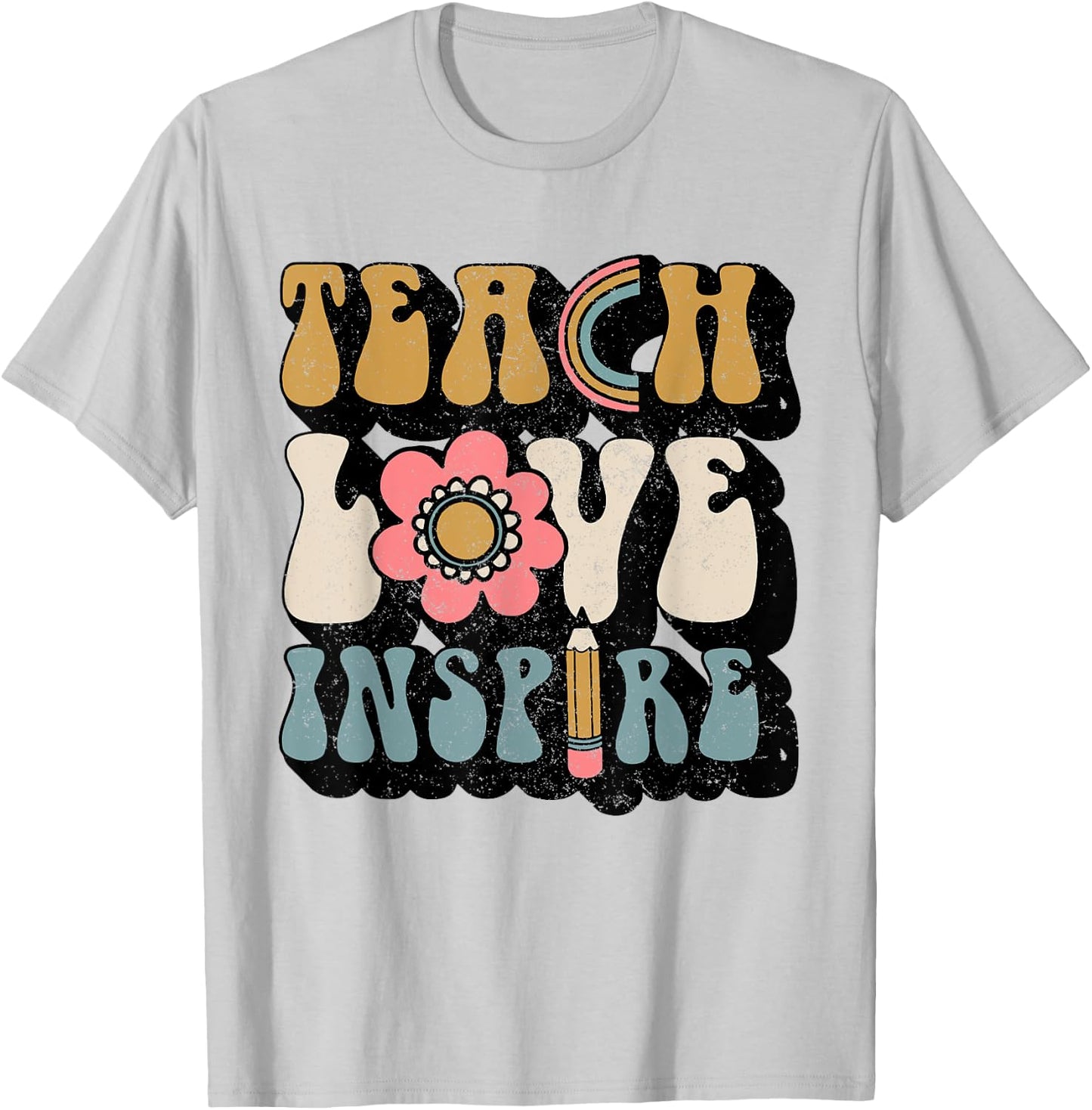 Back To School Teach Love Inspire Retro Teachers Women Gift T-Shirt - T-Shirt | Ash