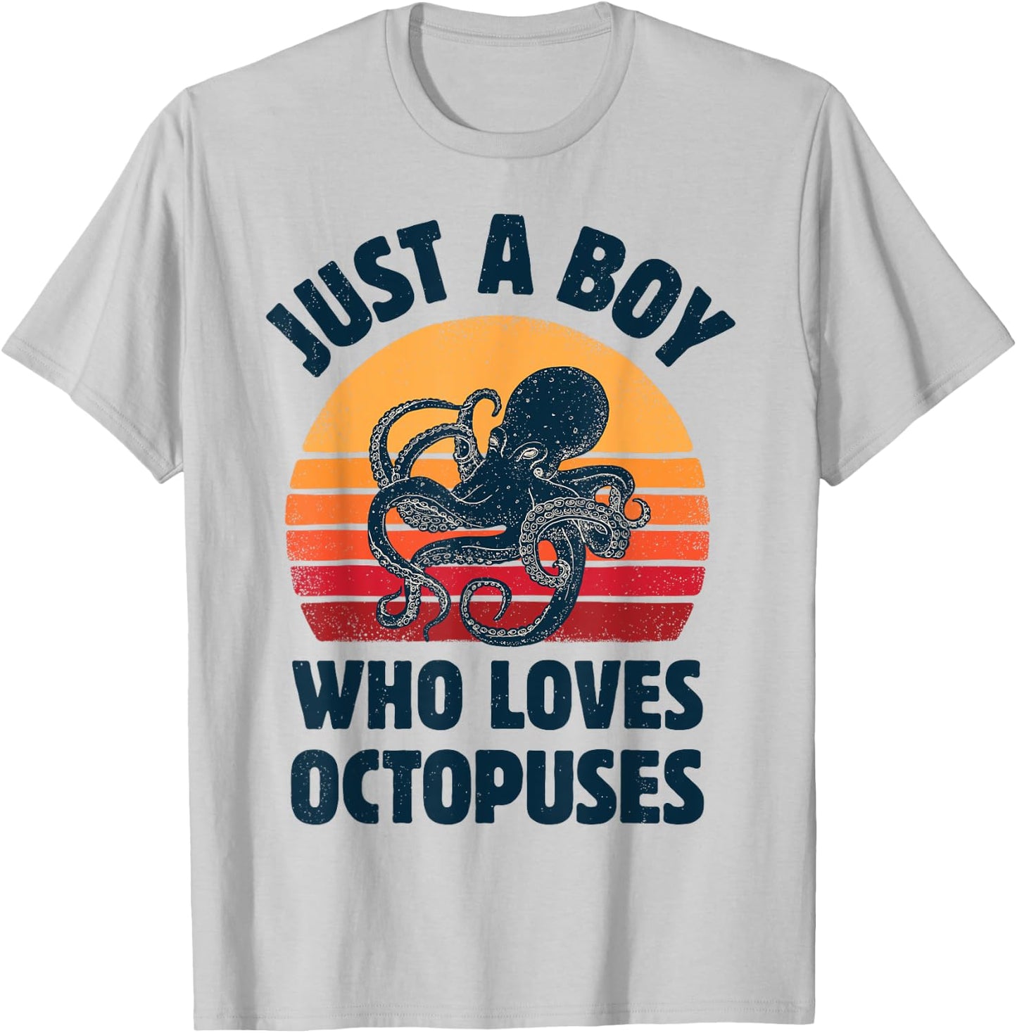 Octopus Just A Boy Who Loves Sea Animals Men Retro Vintage T-Shirt - T-Shirt | Ash