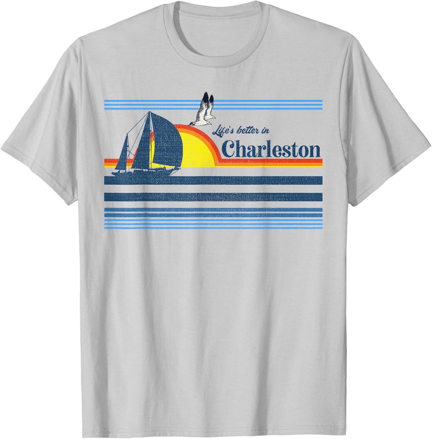 Charleston SC South Carolina Gift Beach Retro Vintage Sunset T-Shirt - T-Shirt | Ash