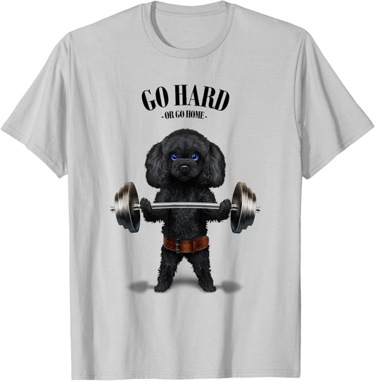 Black Poodle Dog Weightlifting in Fitness Gym Men Women Kids T-Shirt - T-Shirt | Ash