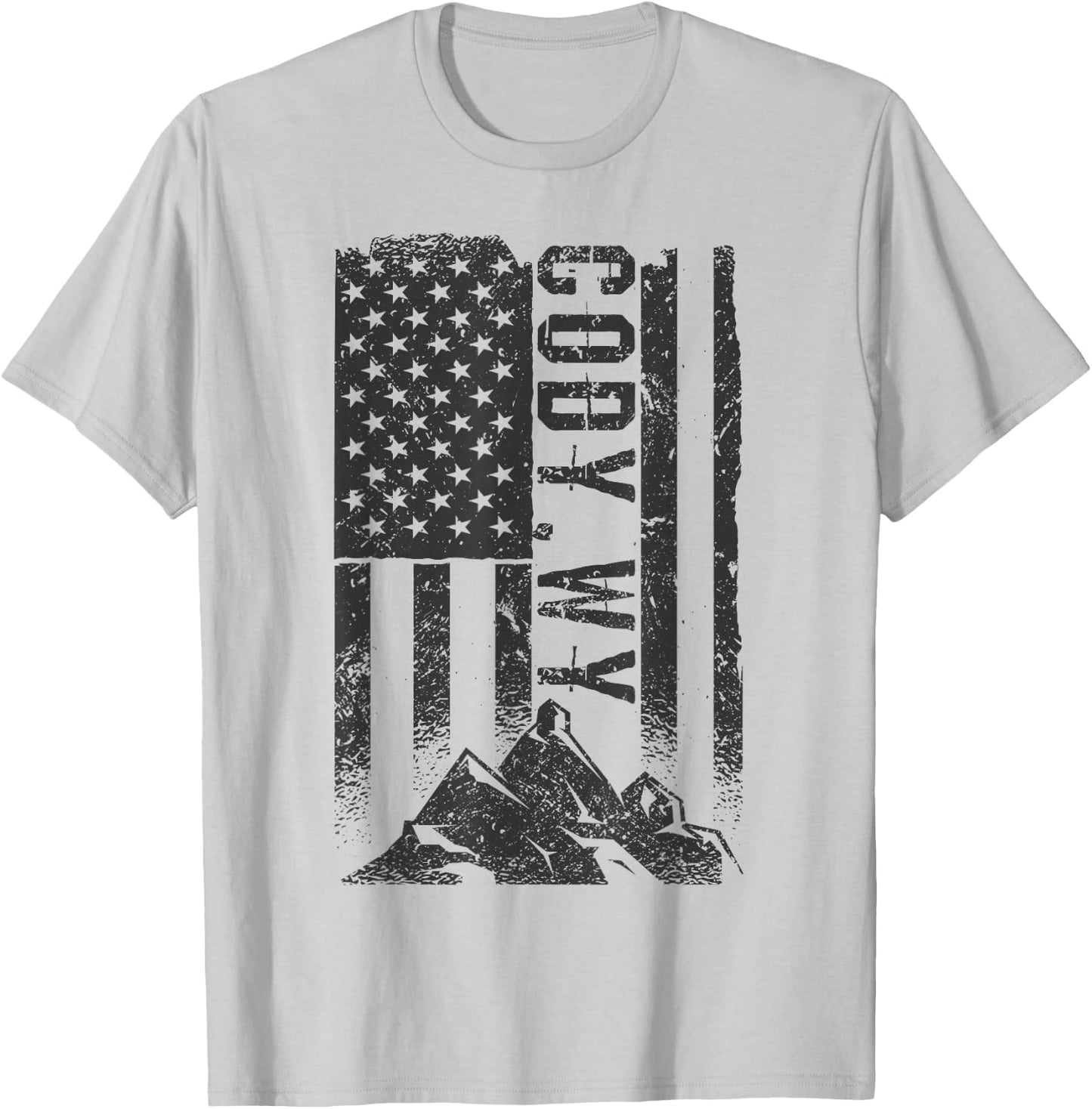 American Flag Patriotic Cody Wyoming Mountains T-Shirt - T-Shirt | Ash