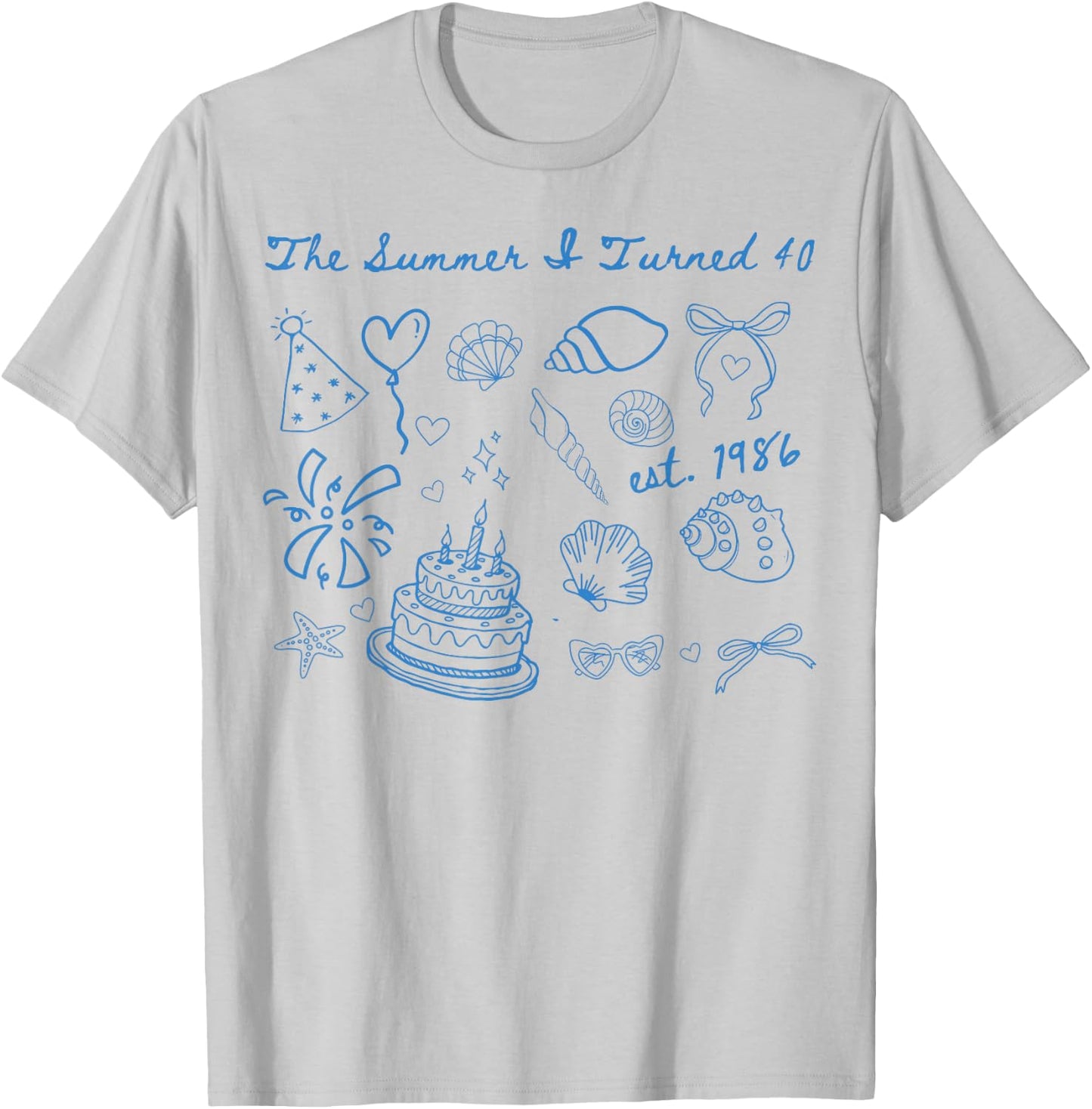 Summer I Turned Forty 40th Birthday Coastal Bow Seashell T-Shirt - T-Shirt | Ash