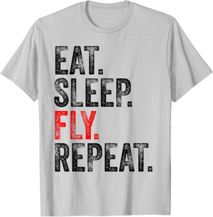 Eat Sleep Fly Repeat Aviation Pilot Funny Vintage Distressed T-Shirt - T-Shirt | Ash