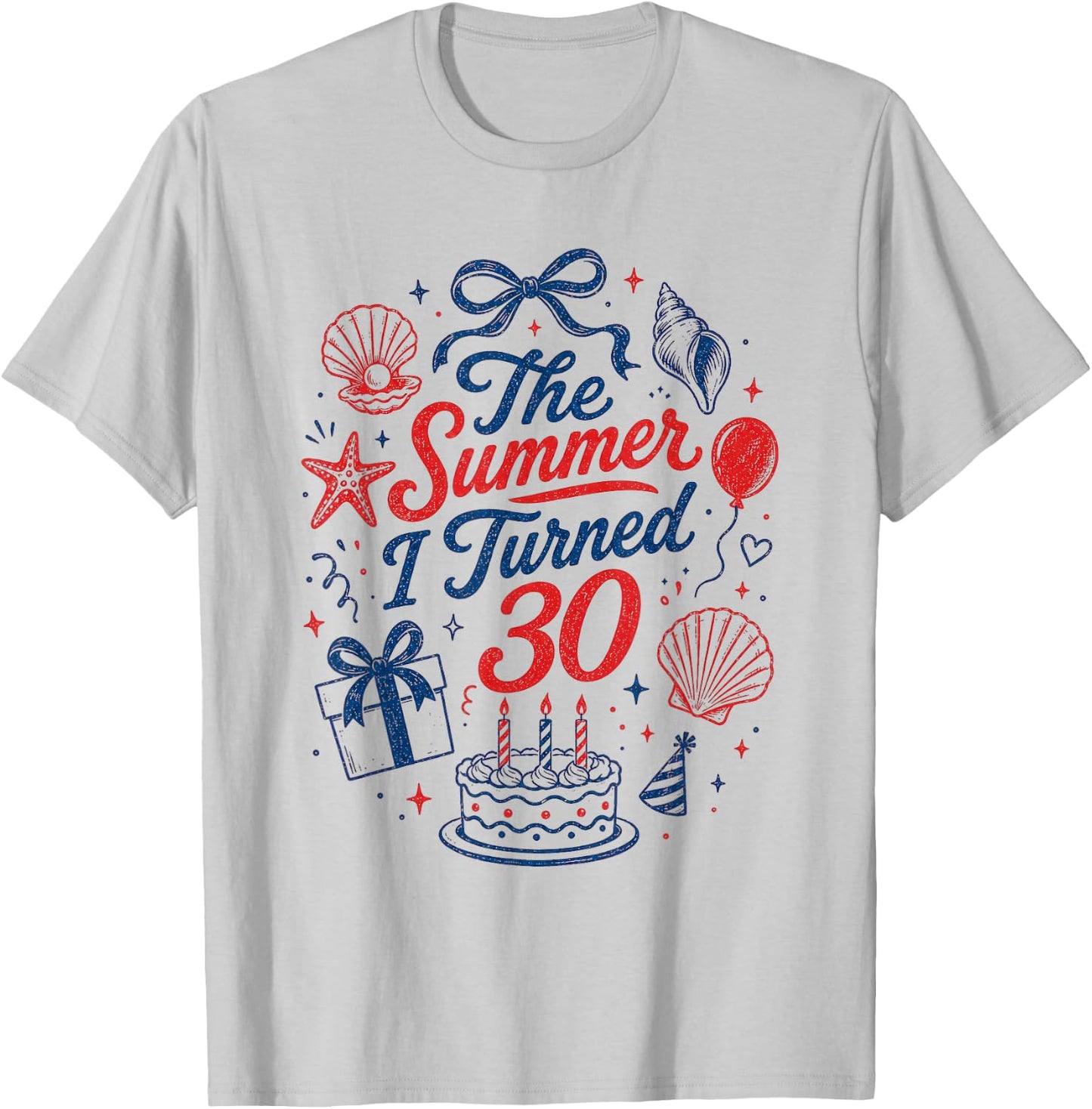 30th Birthday Girl Coastal Bow Seashell Summer I Turned 30 T-Shirt - T-Shirt | Ash