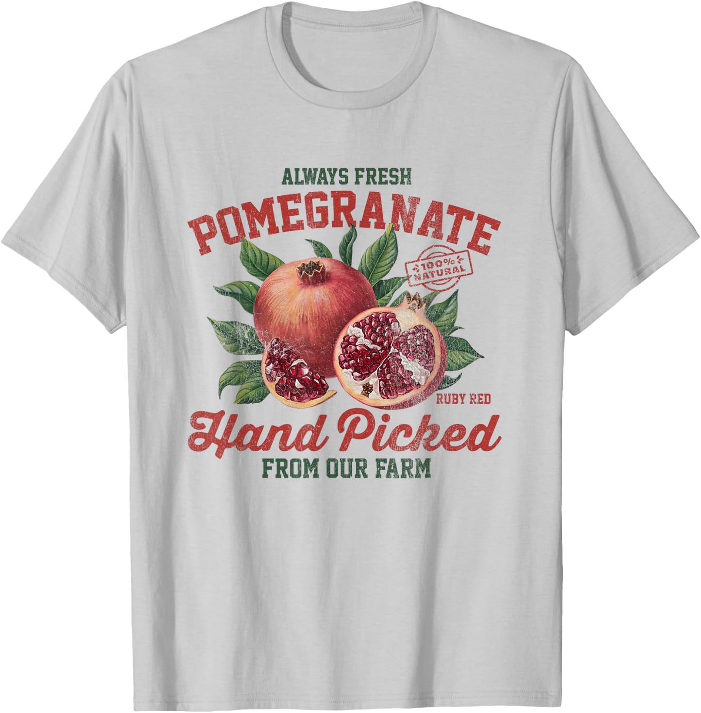 Pomegranate Hand Picked Vintage Fruit Retro Peach Graphic T-Shirt - T-Shirt | Ash