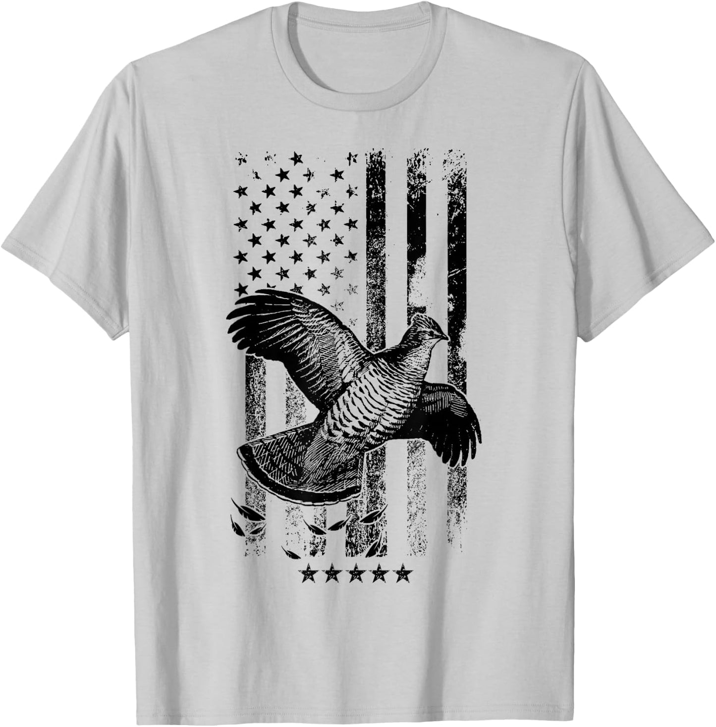 USA American Flag Hunters - Hunting Grouse Bird T-Shirt - T-Shirt | Ash
