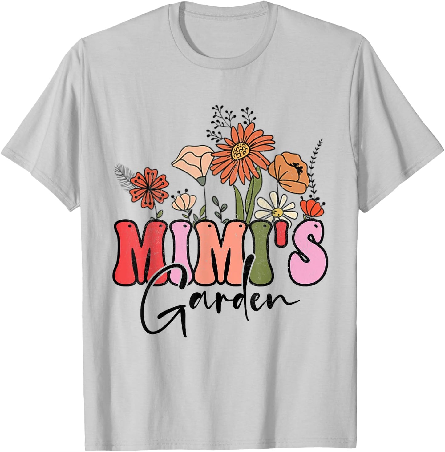 Flowers Groovy Retro Mothers Day Mimi's Garden T-Shirt - T-Shirt | Ash