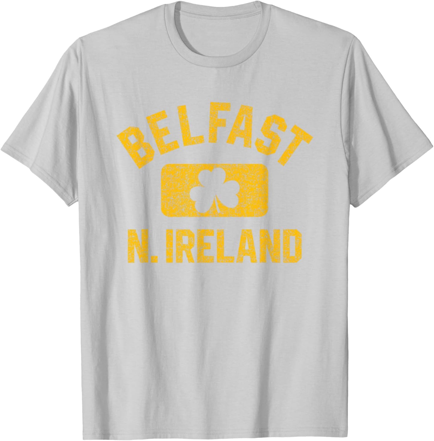 Belfast N. Ireland Gym Style Green w Distressed Amber Print T-Shirt - T-Shirt | Ash