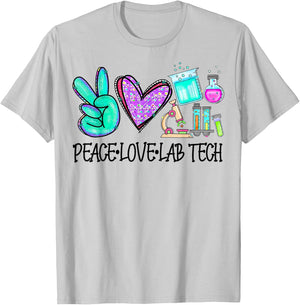 Peace Love Lab Tech Medical Laboratory Professionals Week T-Shirt - T-Shirt | Ash