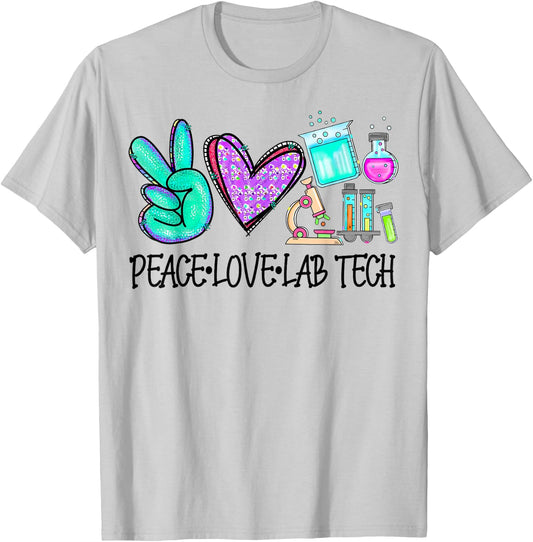Peace Love Lab Tech Medical Laboratory Professionals Week T-Shirt - T-Shirt | Ash