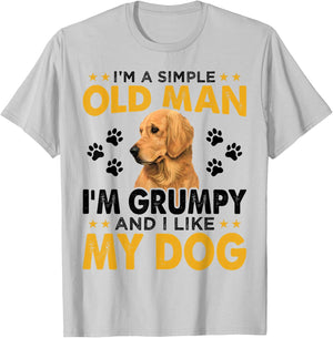 Funny I'm A Simple Old Man I'm Grumpy And I Like My Dog T-Shirt - T-Shirt | Ash