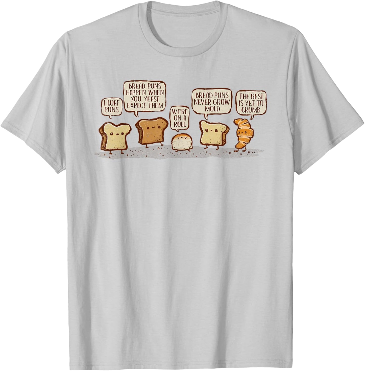 kg07 -Adults White Cotton 80% Polyester 20% Classic Fit Collarless Short Sleeve Small I Loaf Bread Puns T-Shirt - T-Shirt | Ash