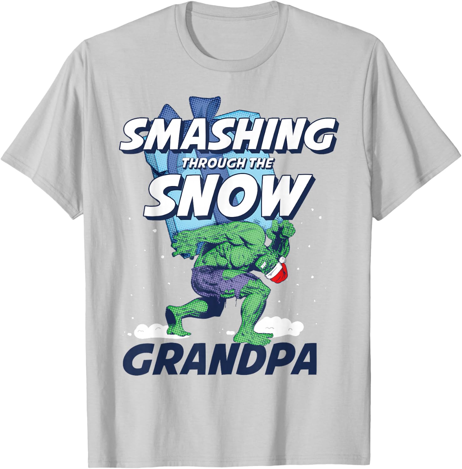 Marvel Hulk Smashing Snow Christmas Grandpa T-Shirt - T-Shirt | Ash