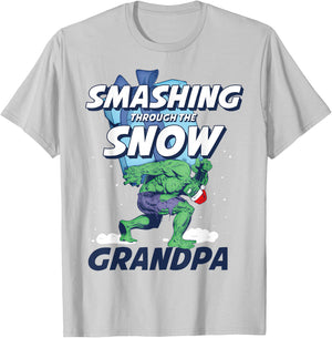Marvel Hulk Smashing Snow Christmas Grandpa T-Shirt - T-Shirt | Ash