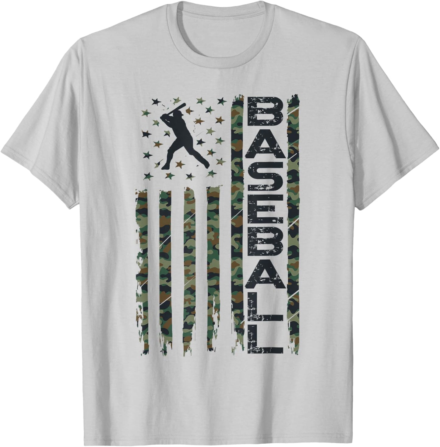 Baseball Fan Usa American Flag Camo Camouflage Batter T-Shirt - T-Shirt | Ash