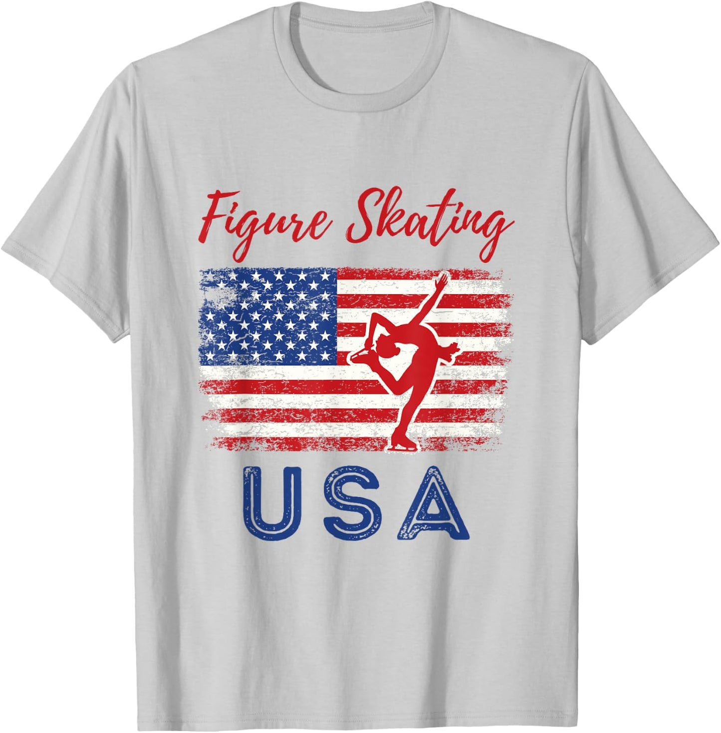 USA American Flag Figure Skating Team Girls Women T-Shirt - T-Shirt | Ash