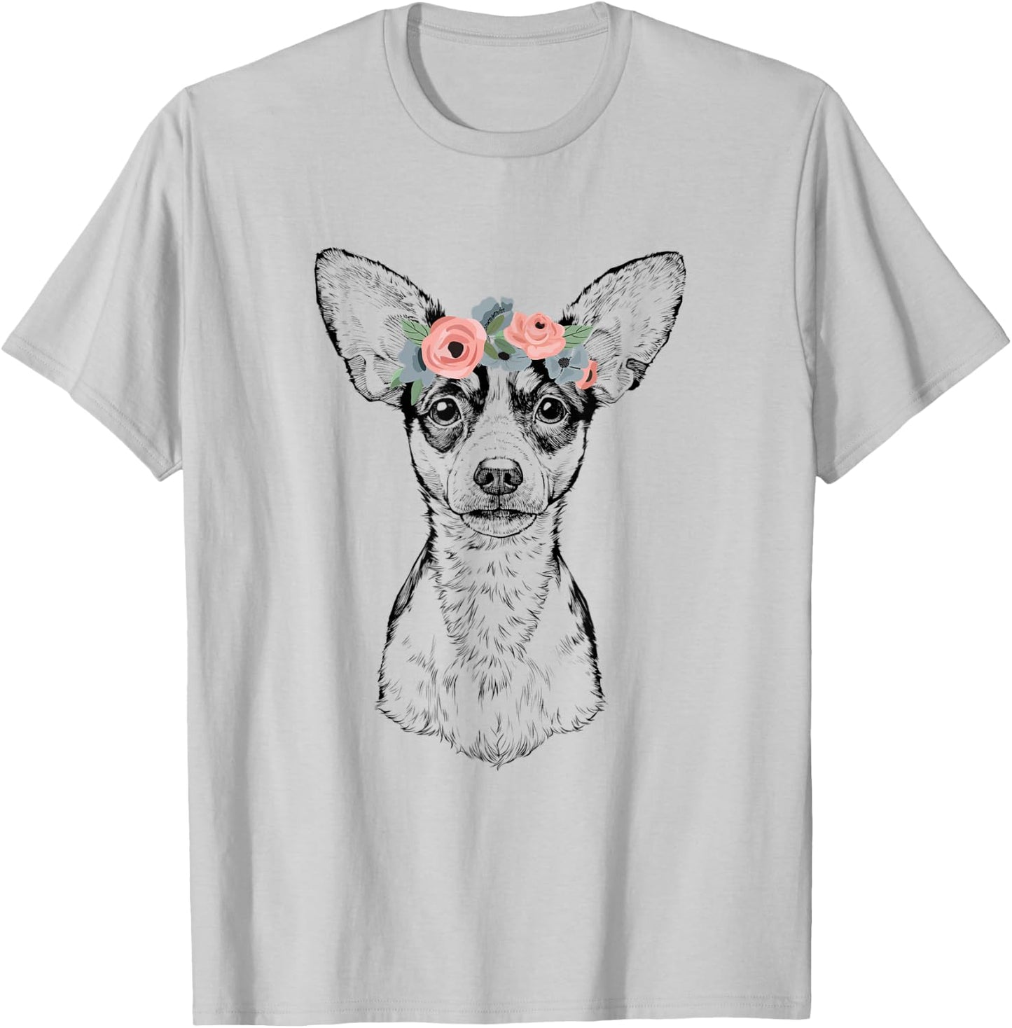 Rat Terrier with Floral Headband Dog Mom T-Shirt - T-Shirt | Ash