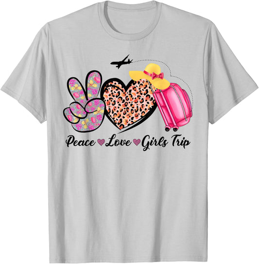 Girls Trip Traveling Lover Vacation Peace Love Girls Trip T-Shirt - T-Shirt | Ash