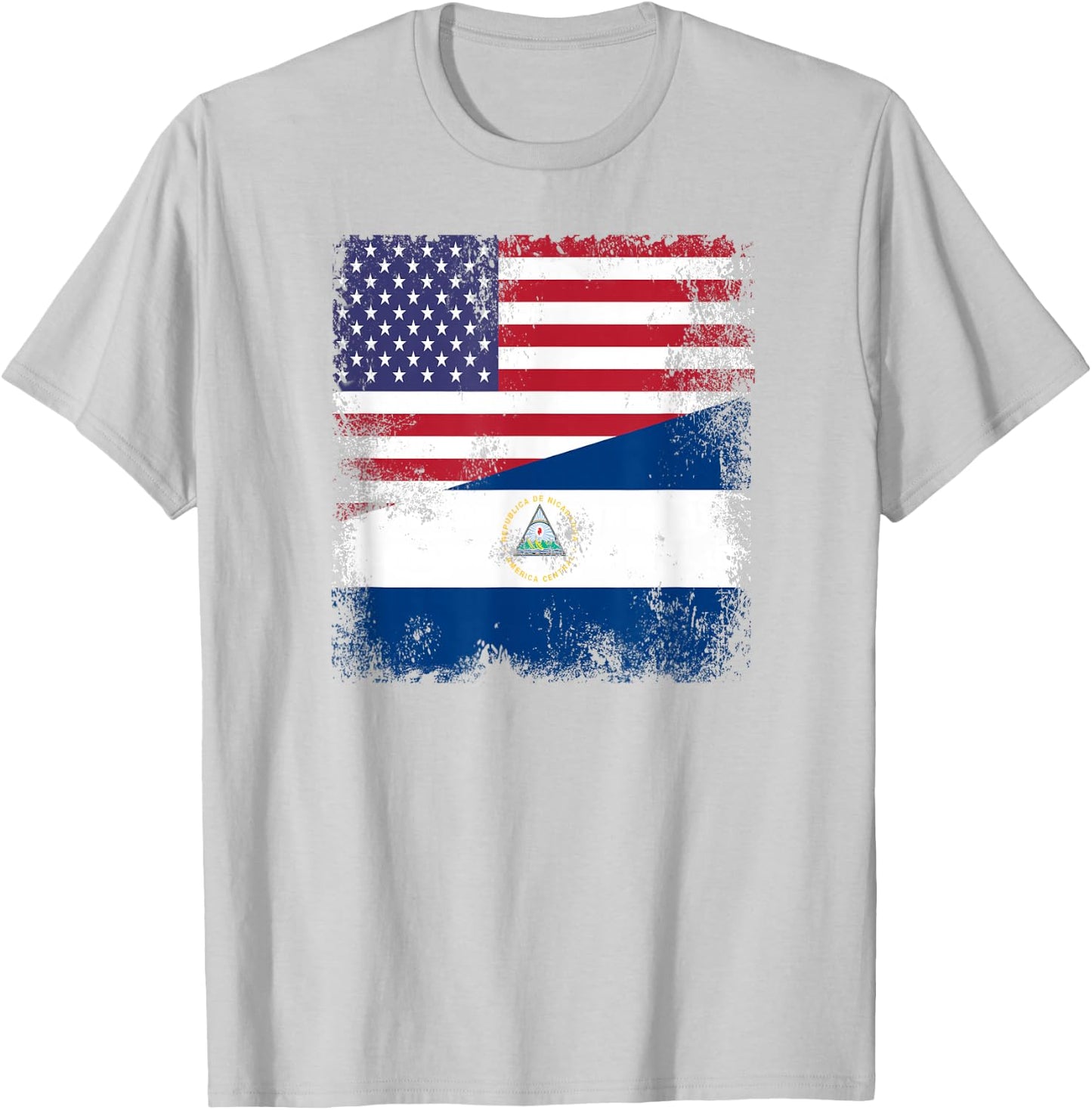 Half Nicaraguan Flag | Vintage Nicaragua USA Gift T-Shirt - T-Shirt | Ash