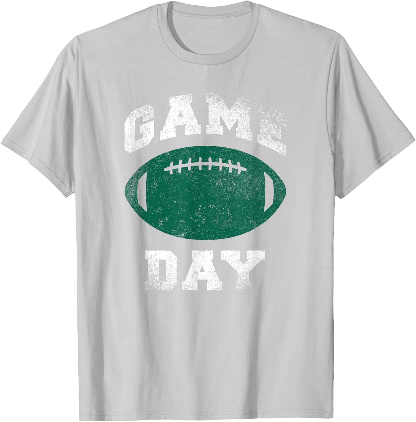 Game Day Distressed Green and White Funny Football Season T-Shirt - T-Shirt | Ash