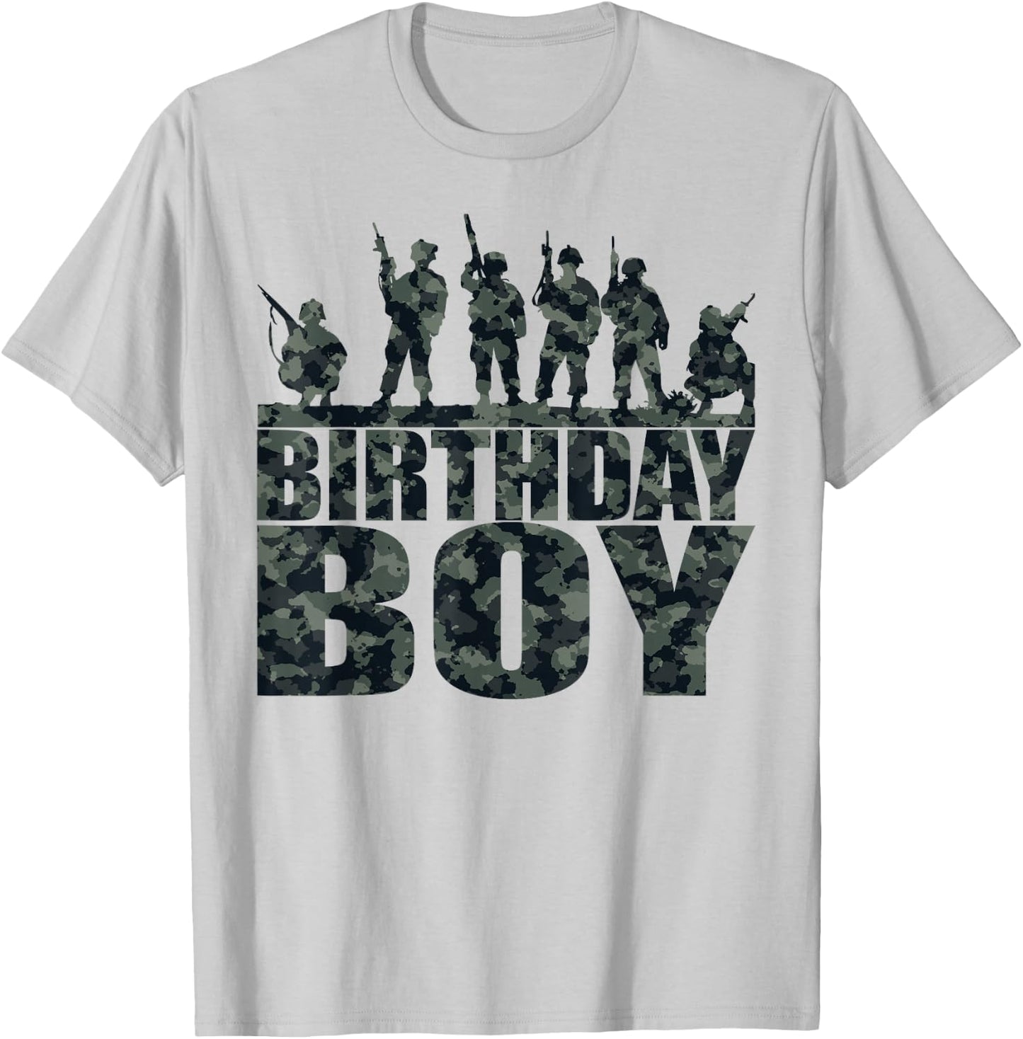 Birthday Boy Army Party Military Party Supplies Camo Green T-Shirt - T-Shirt | Ash