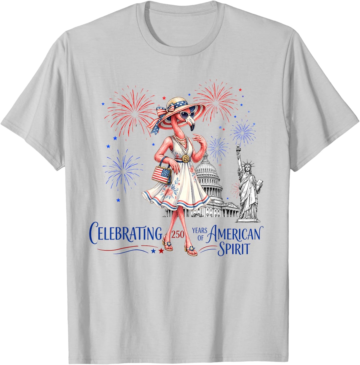 Patriotic Flamingo 250th American 4th of July Women T-Shirt - T-Shirt | Ash