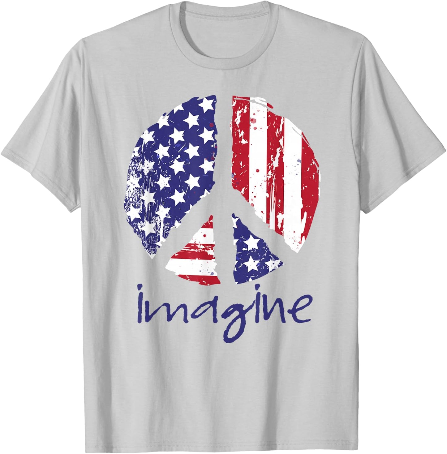 Imagine Peace American Flag USA Peace Sign 4th of July T-Shirt - T-Shirt | Ash