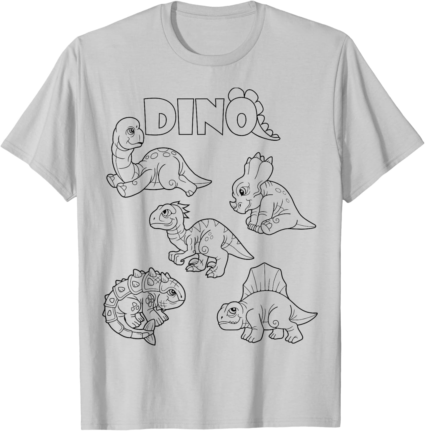 Cute dino dinosaur to paint and color in for children T-Shirt - T-Shirt | Ash