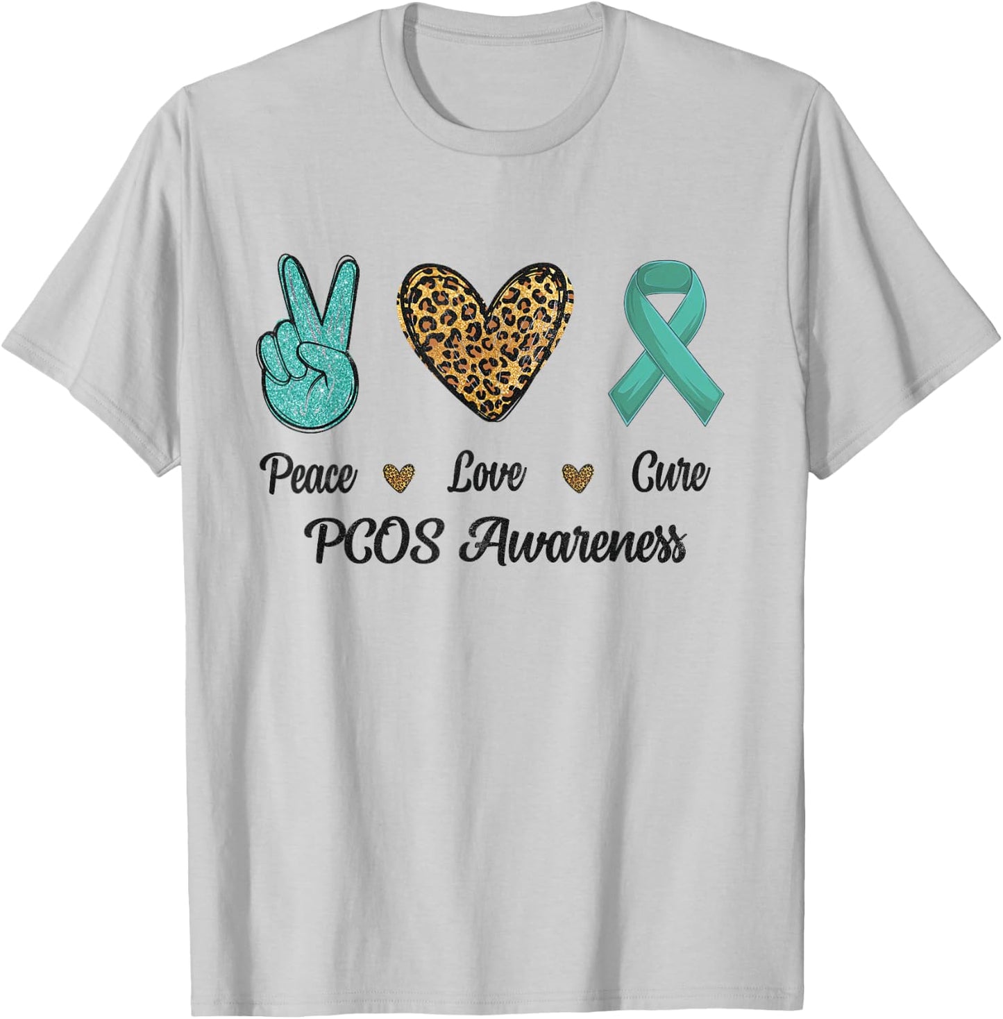 Peace Love Cure PCOS Awareness Support Hope Leopard T-Shirt - T-Shirt | Ash