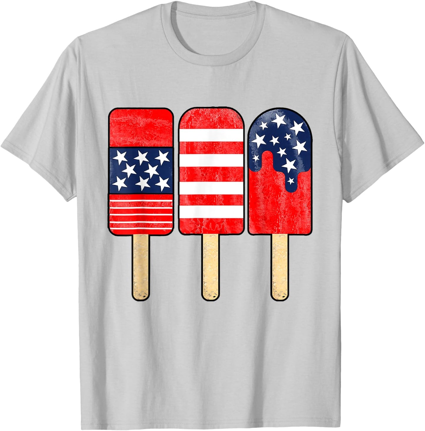 4th of July Popsicle Red White Blue American Flag Patriotic T-Shirt - T-Shirt | Ash