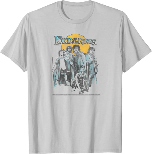 Lord of The Rings Retro Group Sunset Poster T-Shirt - T-Shirt | Ash