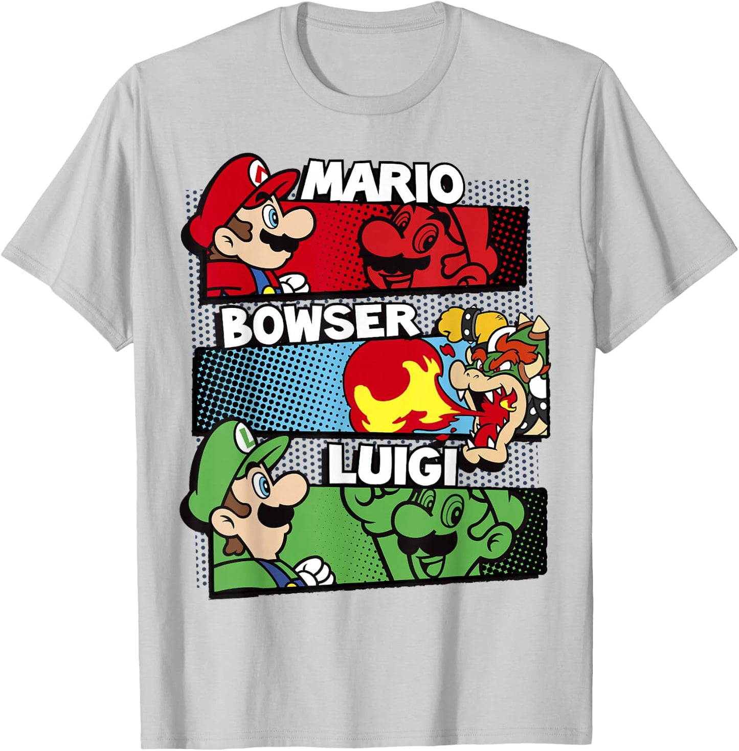 Super Mario Luigi Bowser Panels Group Shot Graphic T-Shirt - T-Shirt | Ash