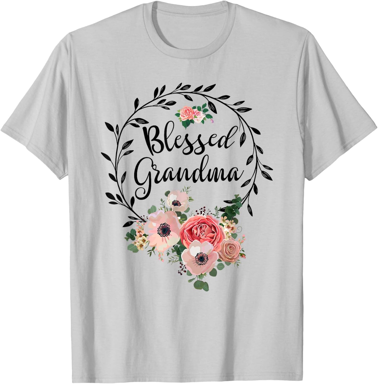 Blessed Grandma Shirt Flower Decor Grandma T-Shirt - T-Shirt | Ash