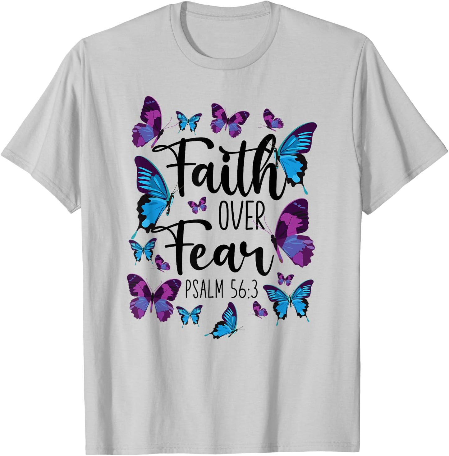 Christian Bible Verse Quote Butterfly Psalm 56:3 T-Shirt - T-Shirt | Ash