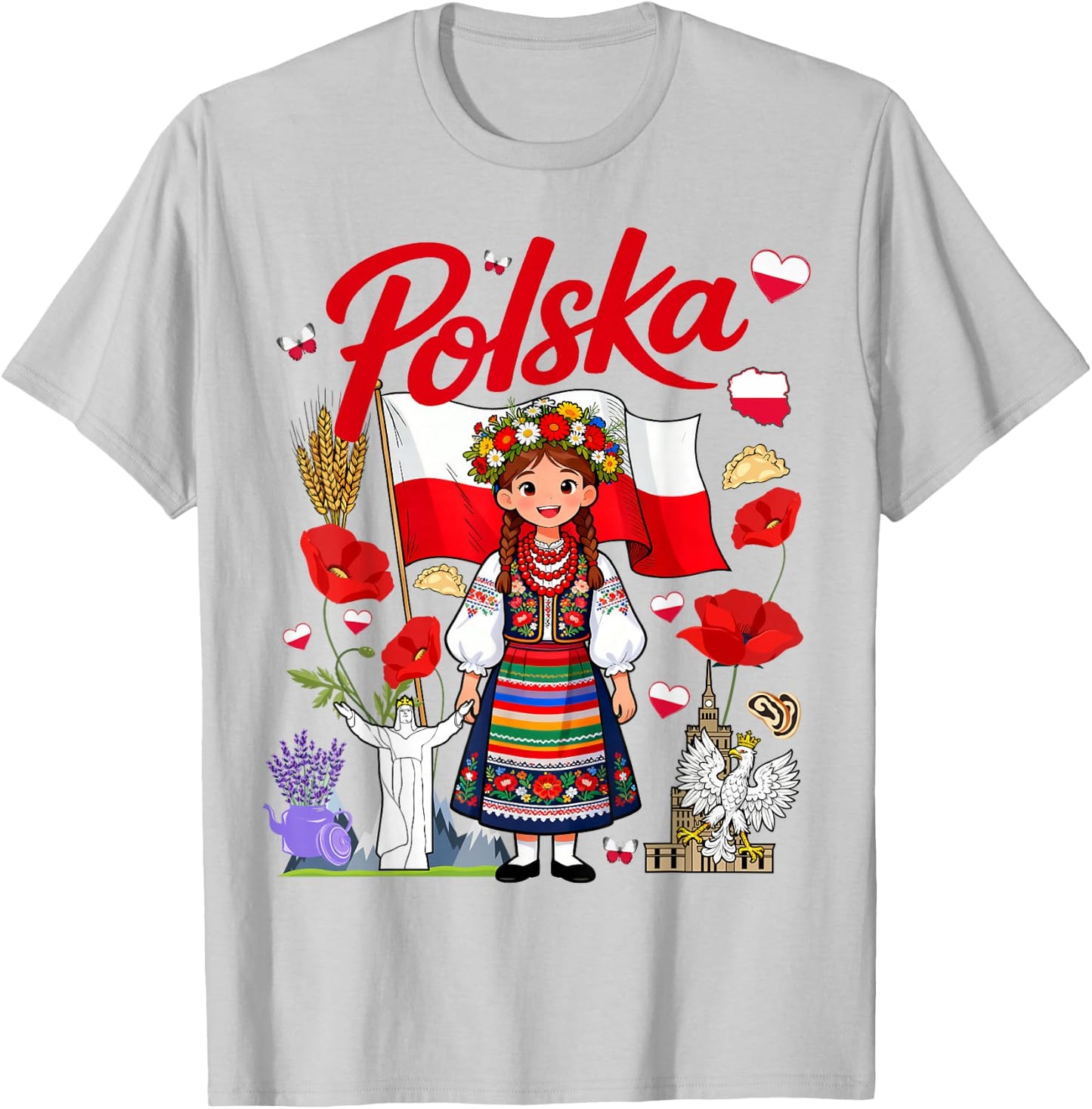 Polish Flag Outfit Idea Polska Poland Folk Flowers T-Shirt - T-Shirt | Ash