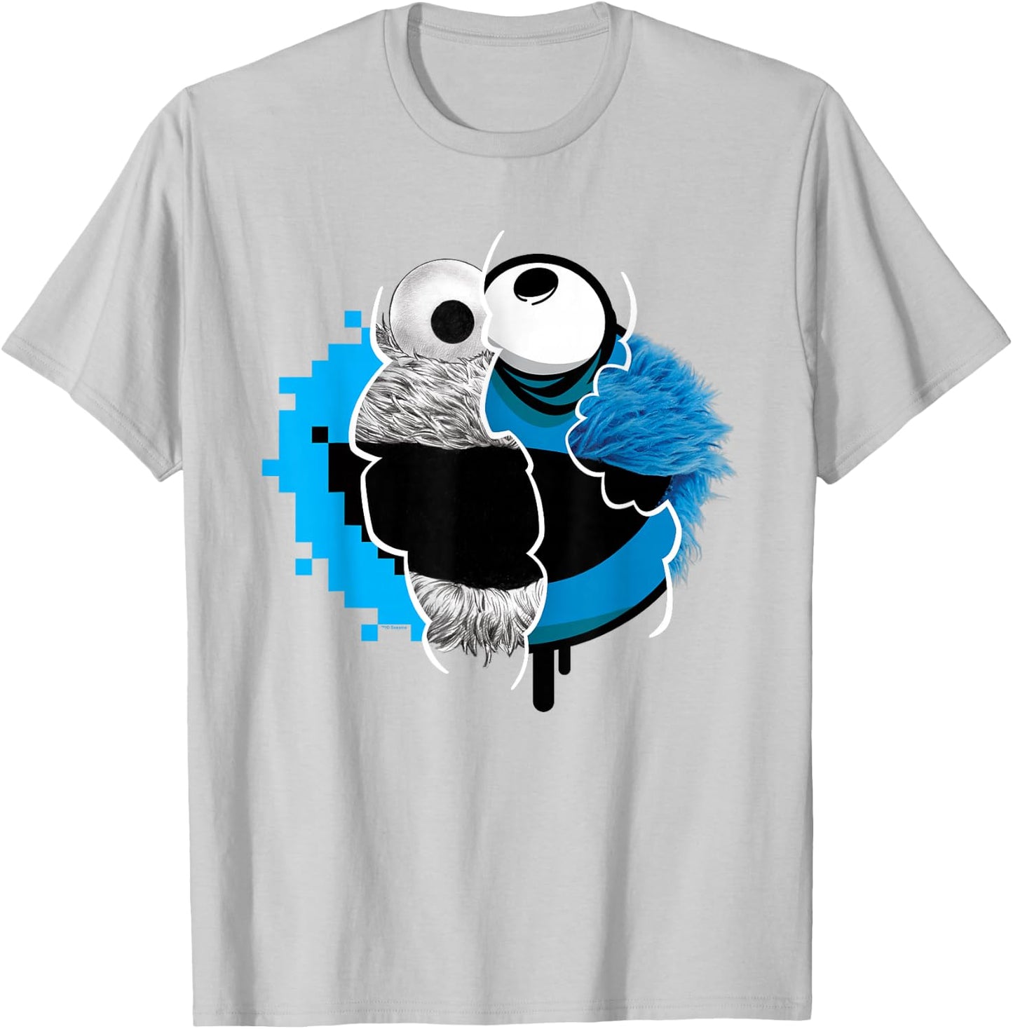 Sesame Street Split Cookie Monster T-Shirt - T-Shirt | Ash
